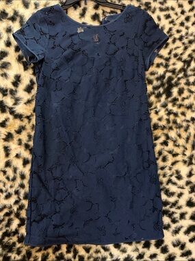 Loft Navy Lace Short Sleeve Shift Dress